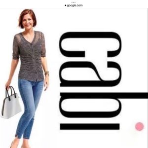 CAbi #241 sheer gathered Placket Blouse top 6199
